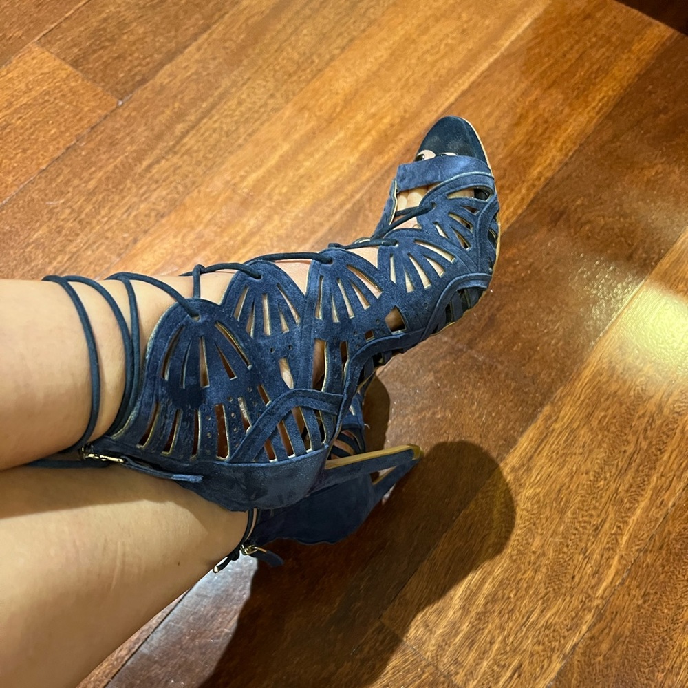 Zara back zip blue suede open toe shoes - 6 1/2 💙
